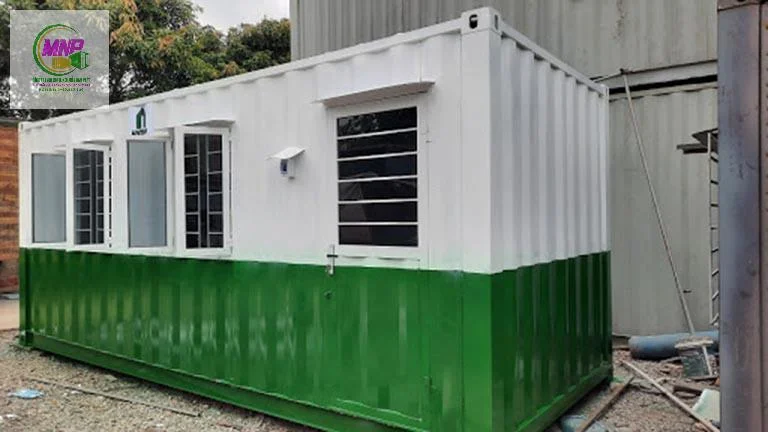 Container văn phòng Bình Dương lắp đặt tại công trình Tây Ninh, có máy lạnh và toilet khép kín.